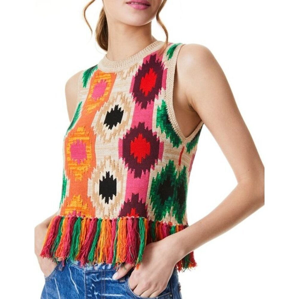 Alice + Olivia Reva Fringe Shell Multicolor Top